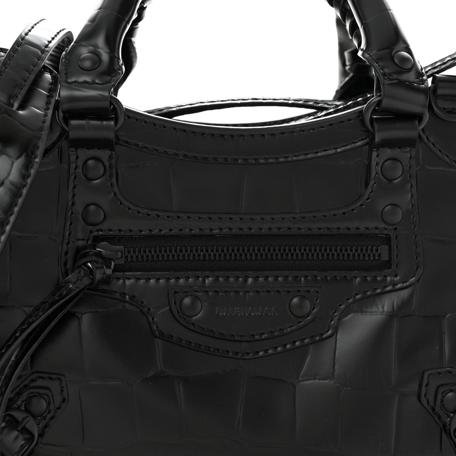 Balenciaga Semi Shiny Calfskin Crocodile Embossed Neo Classic Black Hardware Mini City Black 9 of 11