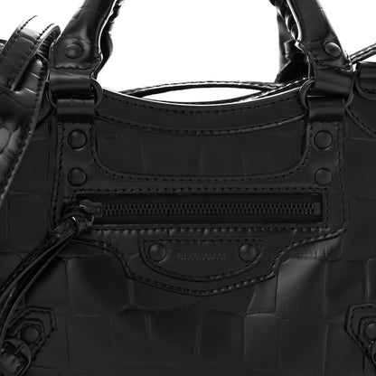 Balenciaga Semi Shiny Calfskin Crocodile Embossed Neo Classic Black Hardware Mini City Black 9 of 11