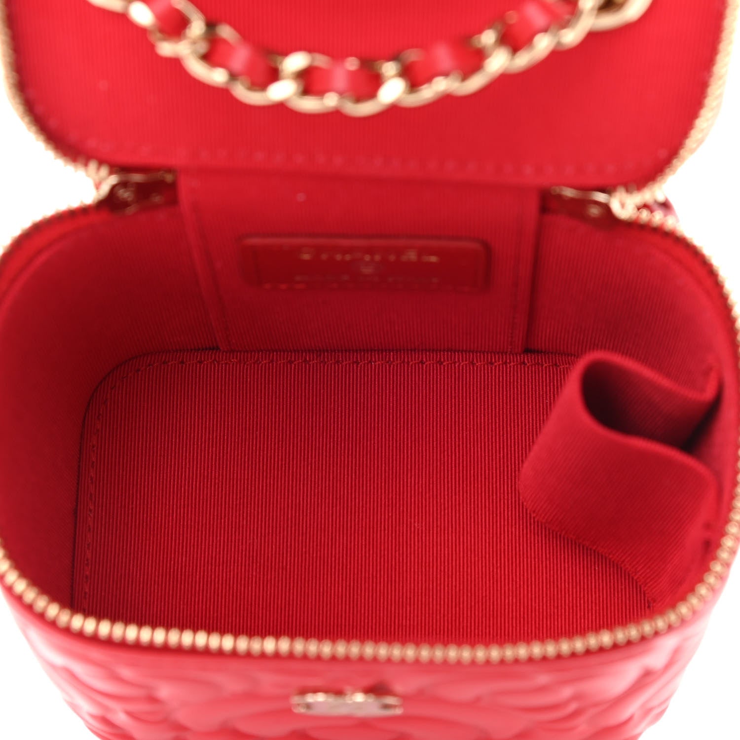 Chanel Lambskin Camellia Embossed Mini Vanity Case With Chain Red 5 of 11