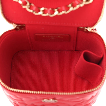Chanel Lambskin Camellia Embossed Mini Vanity Case With Chain Red 5 of 11
