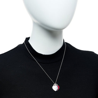 Tiffany Sterling Silver Enamel Return to Tiffany Double Heart Tag Pendant Necklace Red 2 of 6