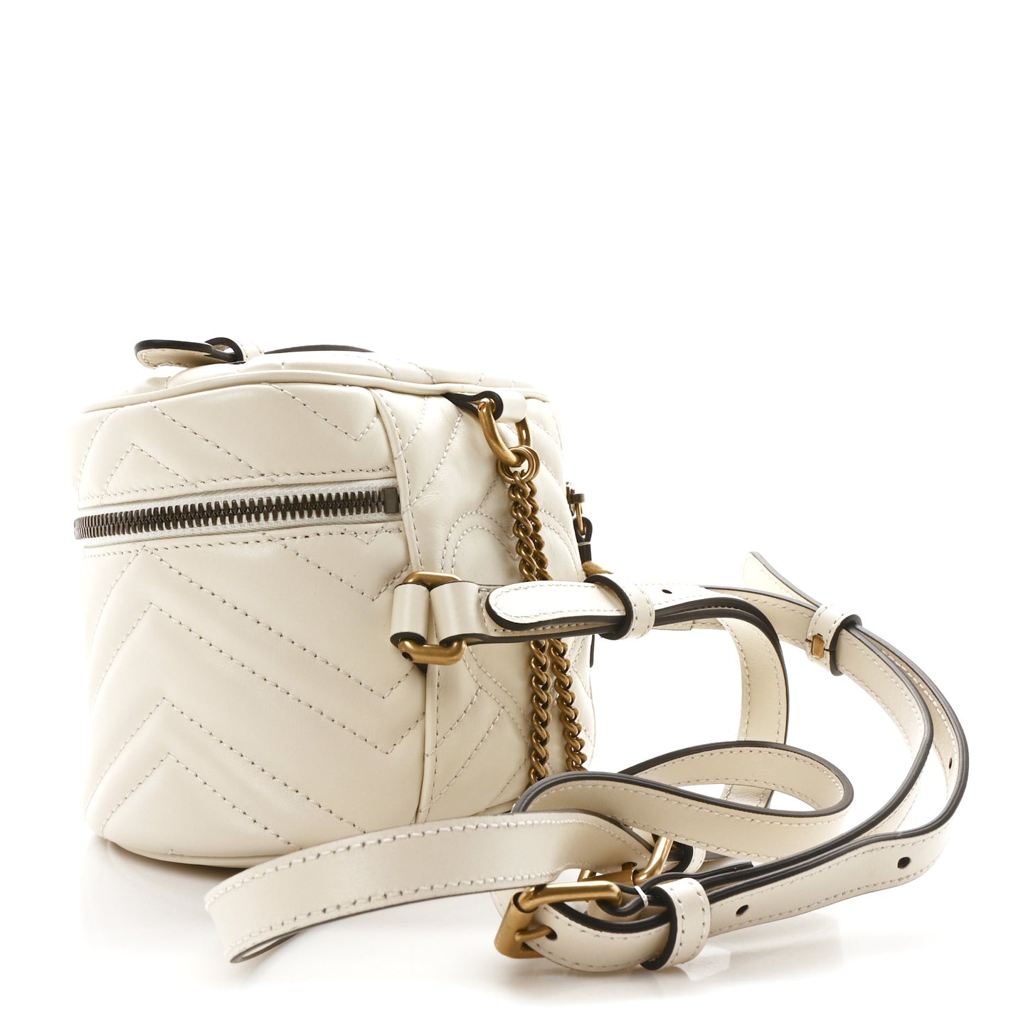 Calfskin Matelasse Mini GG Marmont Round Backpack White