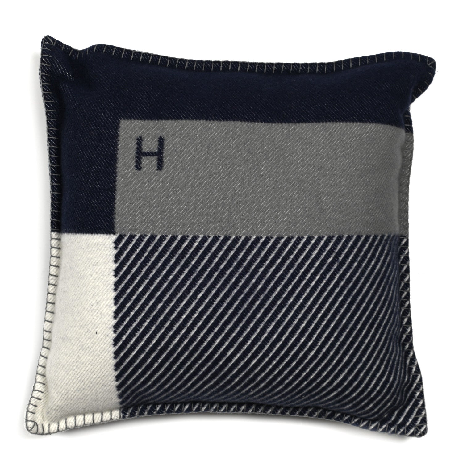 Hermes Wool Cashmere H Riviera Pillow Marine 1 of 3