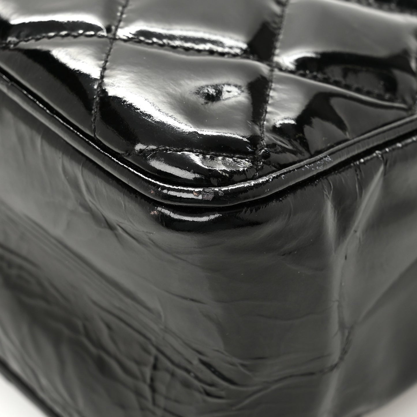 Patent Quilted Shopping Tote  Black
