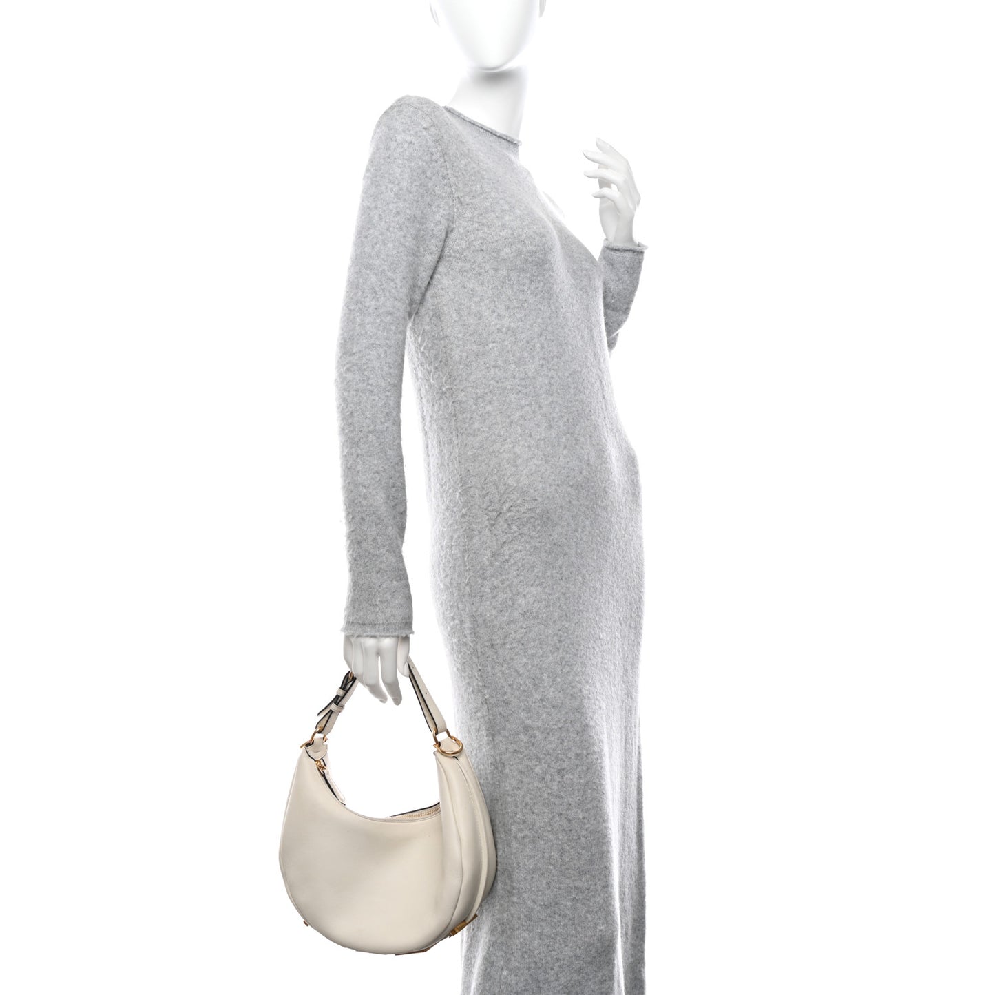 Vitello Grace Matte Small Fendigraphy Hobo Bag White Ice