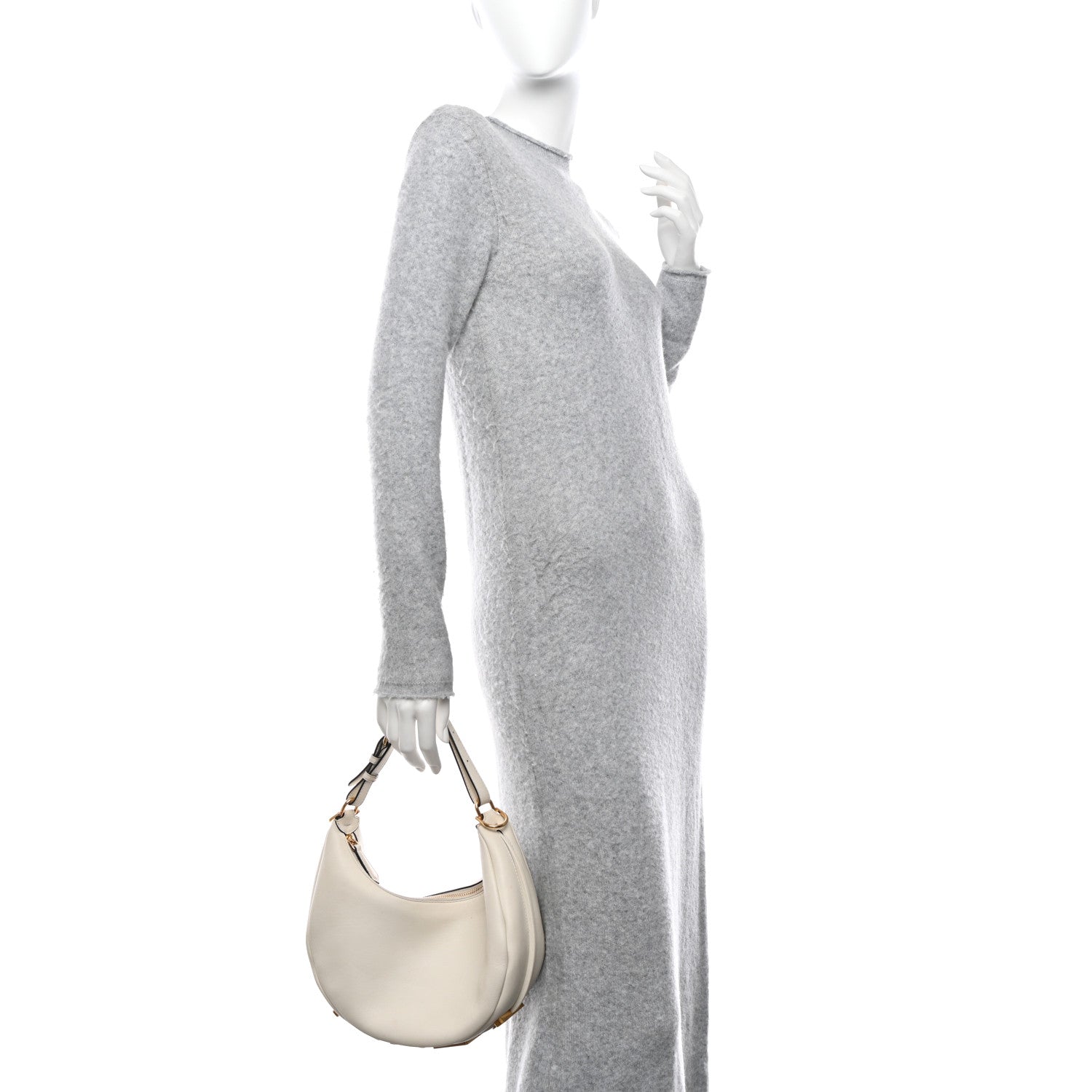 Fendi Vitello Grace Matte Small Fendigraphy Hobo Bag White Ice 2 of 16