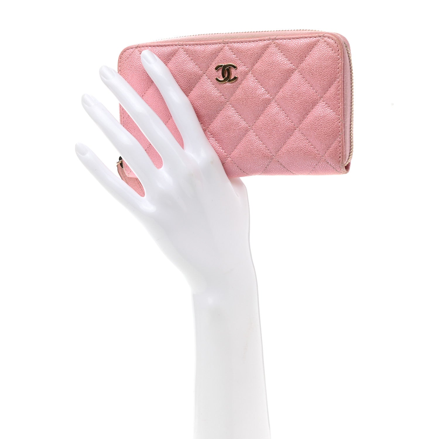 Chanel Iridescent Caviar Quilted Medium Zip Around Wallet Pink 2 of 13