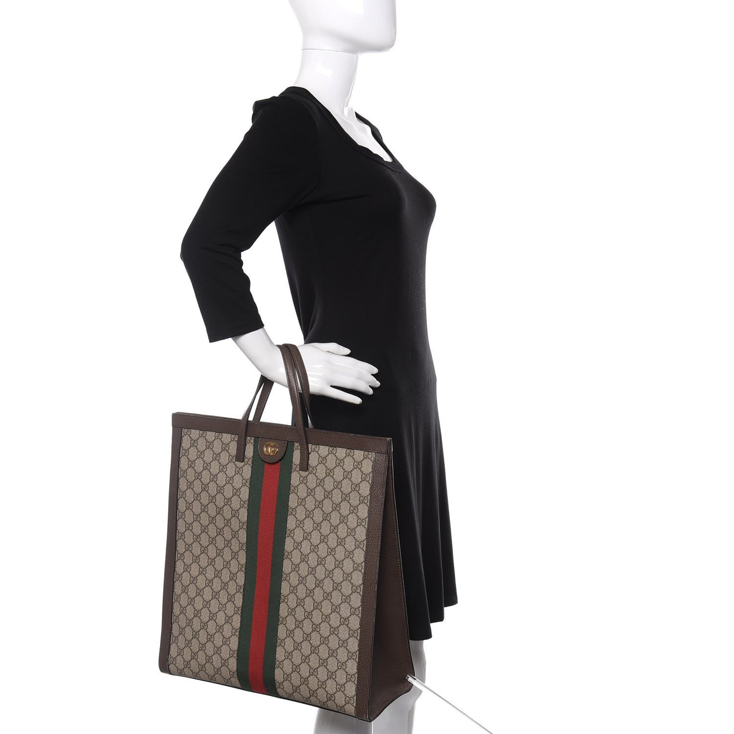 GG Supreme Monogram Web Ophidia Vertical Tote Brown