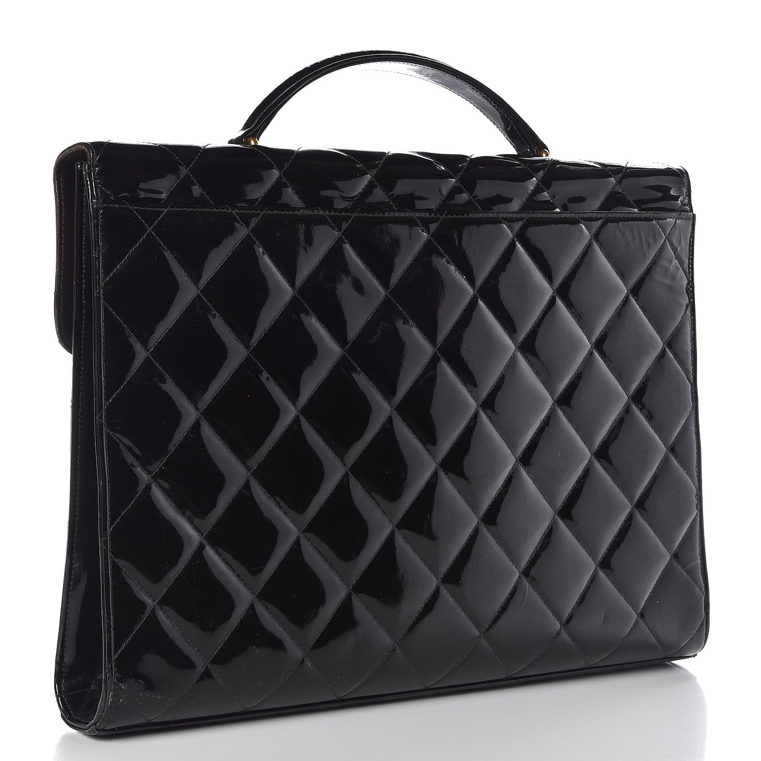 Chanel Patent Quilted Briefcase Laptop Bag Black 3 of 16