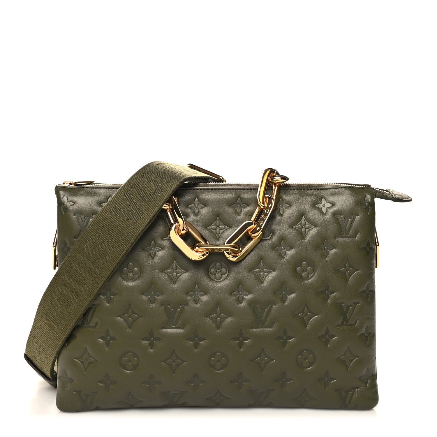 Louis Vuitton Lambskin Embossed Monogram Coussin MM Khaki 1 of 10