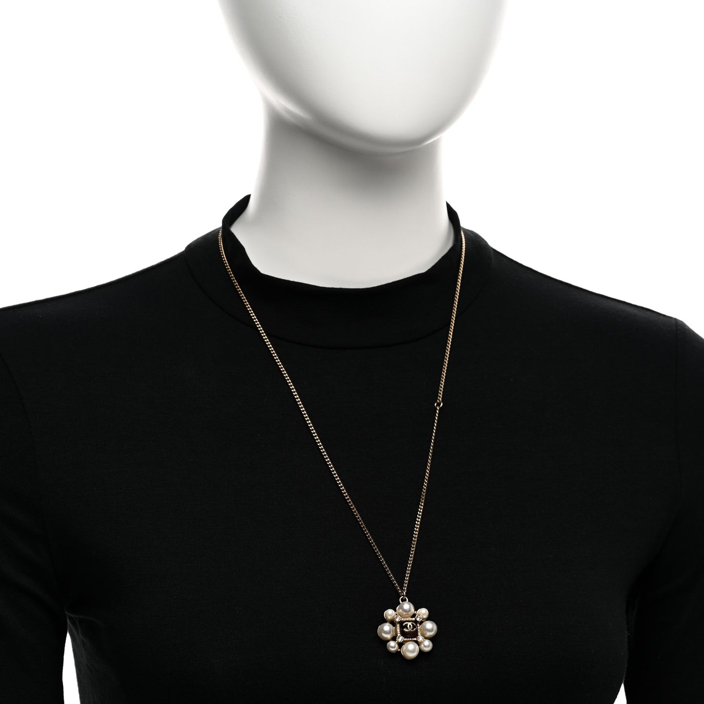 Gripoix Pearl Crystal CC Pendant Necklace Red Gold