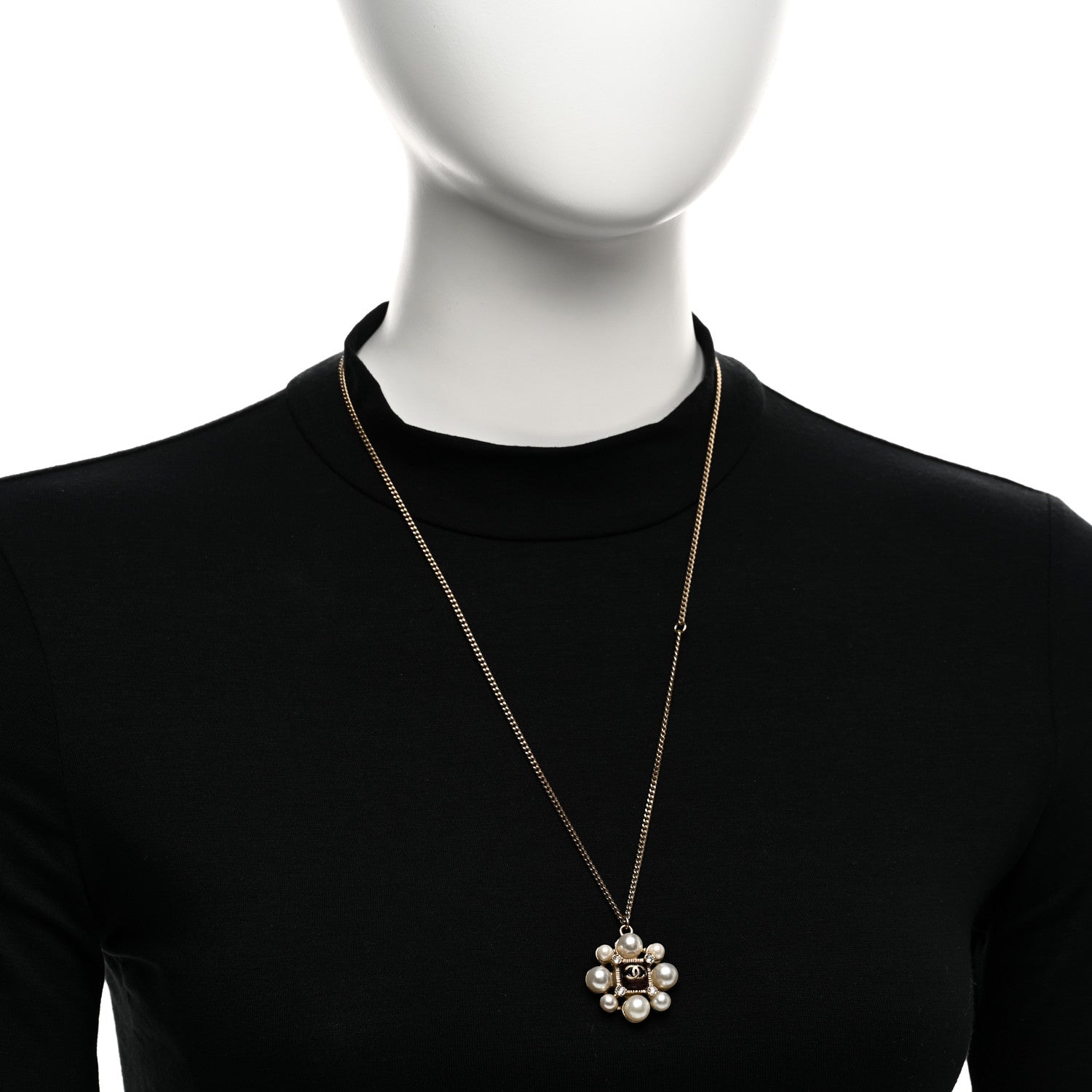 Chanel Gripoix Pearl Crystal CC Pendant Necklace Red Gold 2 of 6