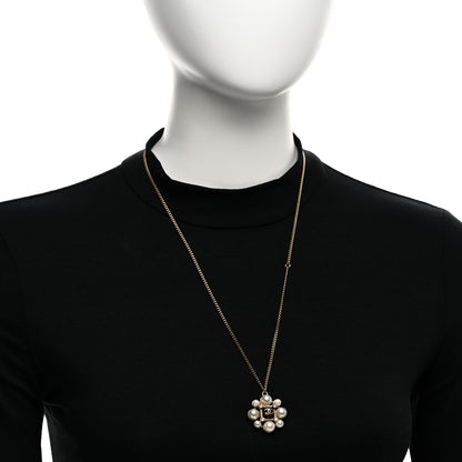 Chanel Gripoix Pearl Crystal CC Pendant Necklace Red Gold 2 of 6