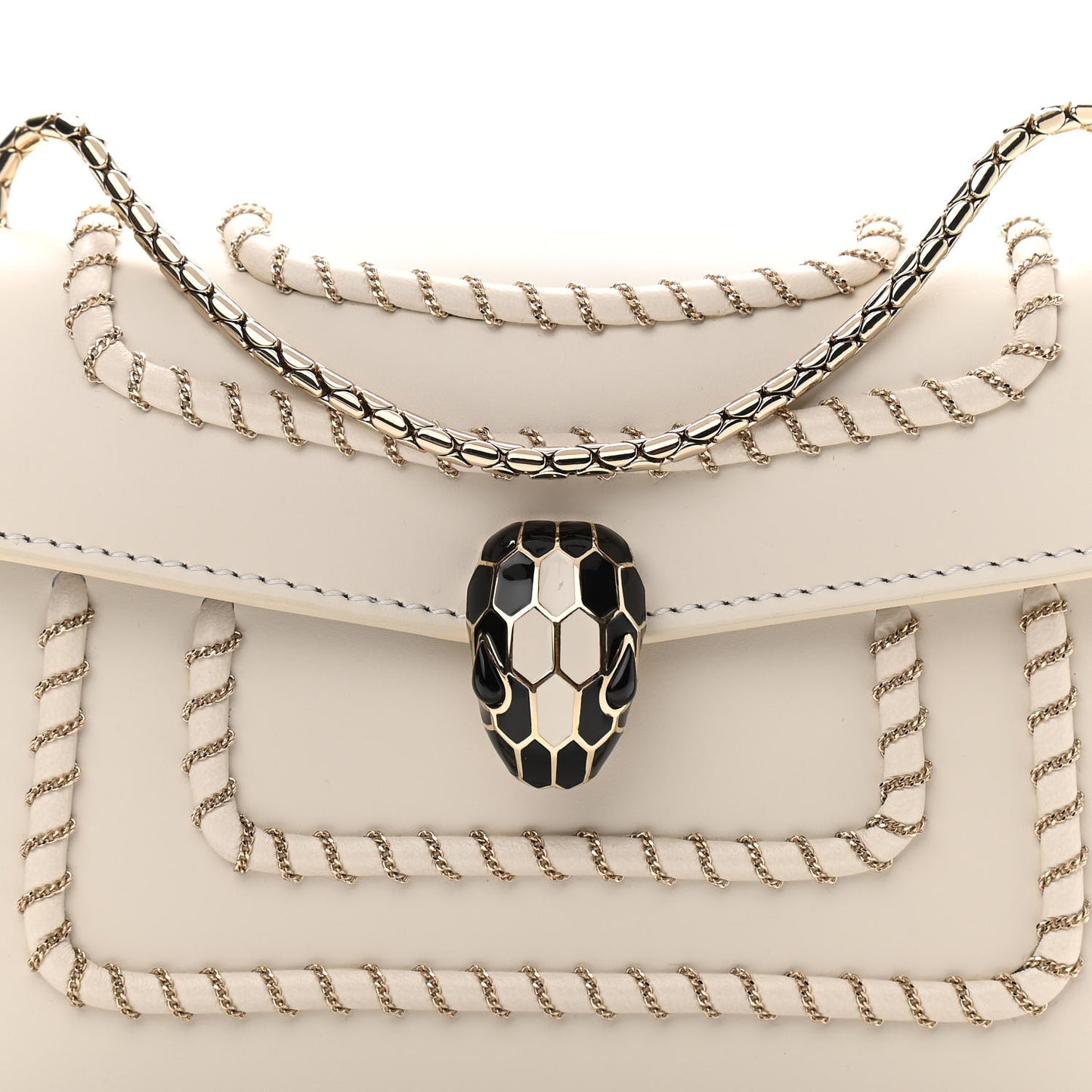 Calfskin Woven Chain Serpenti Forever Crossbody Bag White