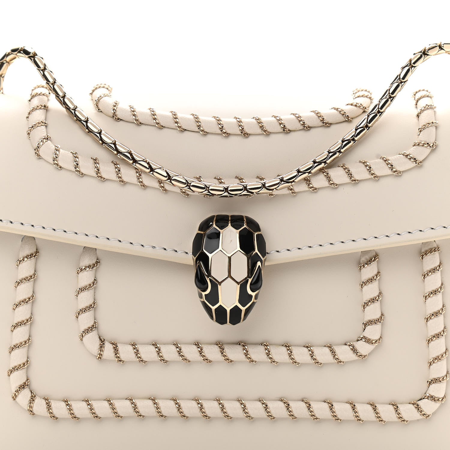 Bulgari Calfskin Woven Chain Serpenti Forever Crossbody Bag White 4 of 10