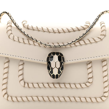 Bulgari Calfskin Woven Chain Serpenti Forever Crossbody Bag White 4 of 10