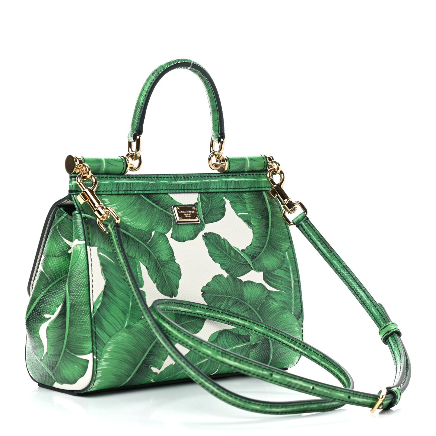 Dauphine Banana Leaf Print Small Miss Sicily Satchel Green White