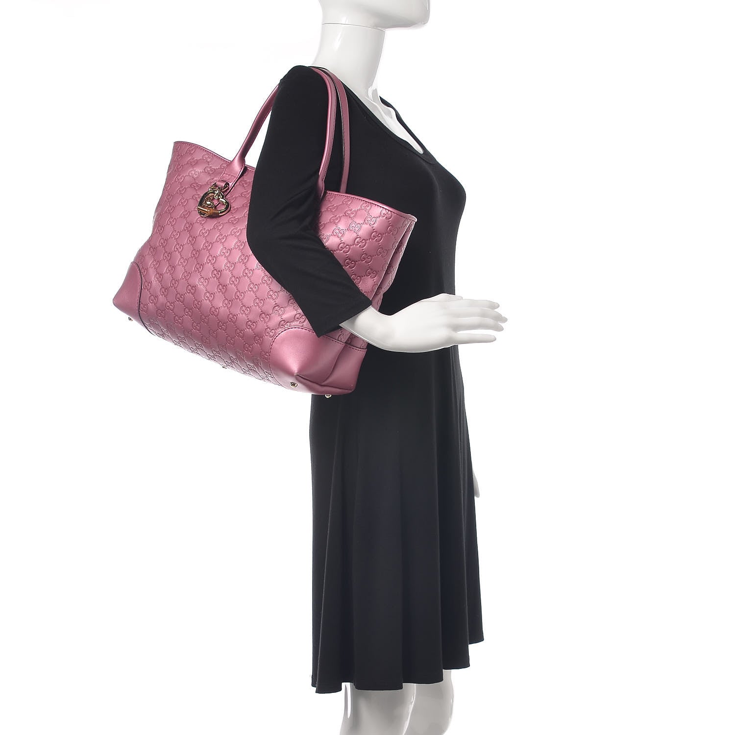 Gucci Monogram Large Heart Bit Charm Top Handle Tote Pink 3 of 10