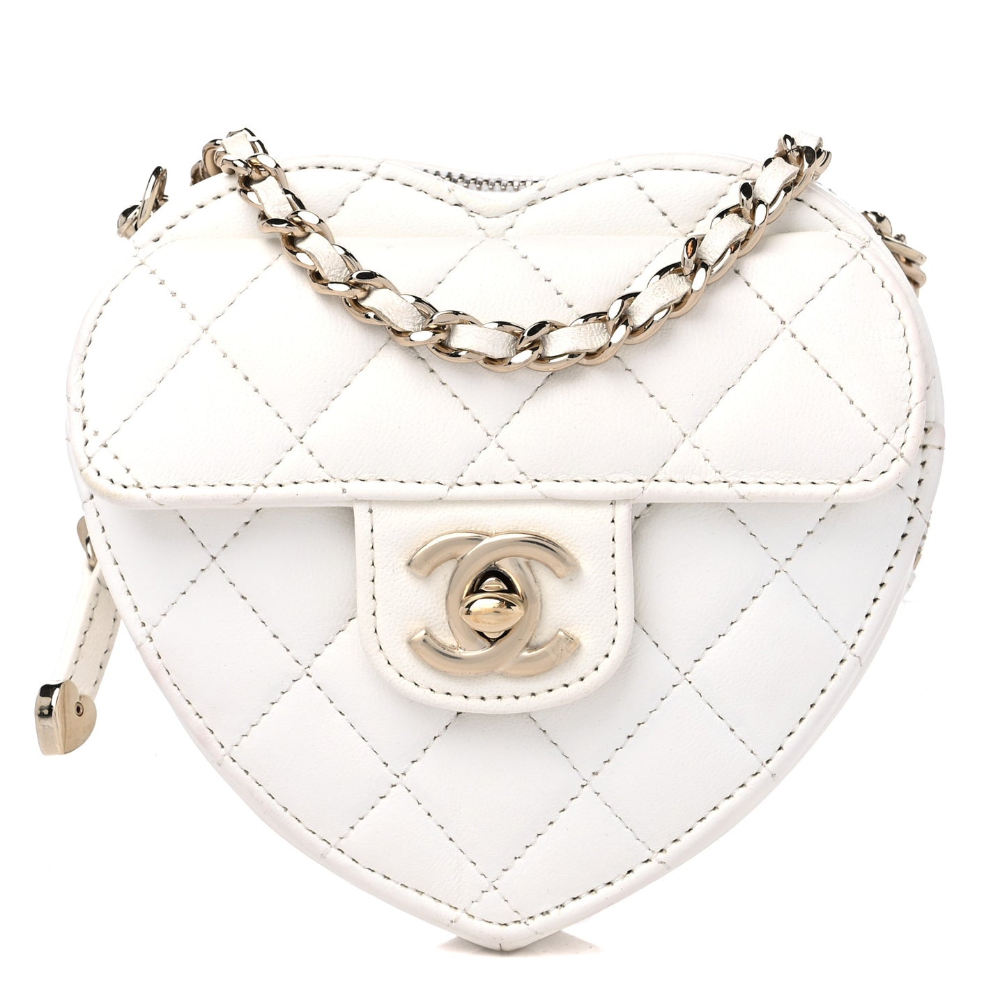 Lambskin Quilted CC In Love Heart Clutch With Chain White