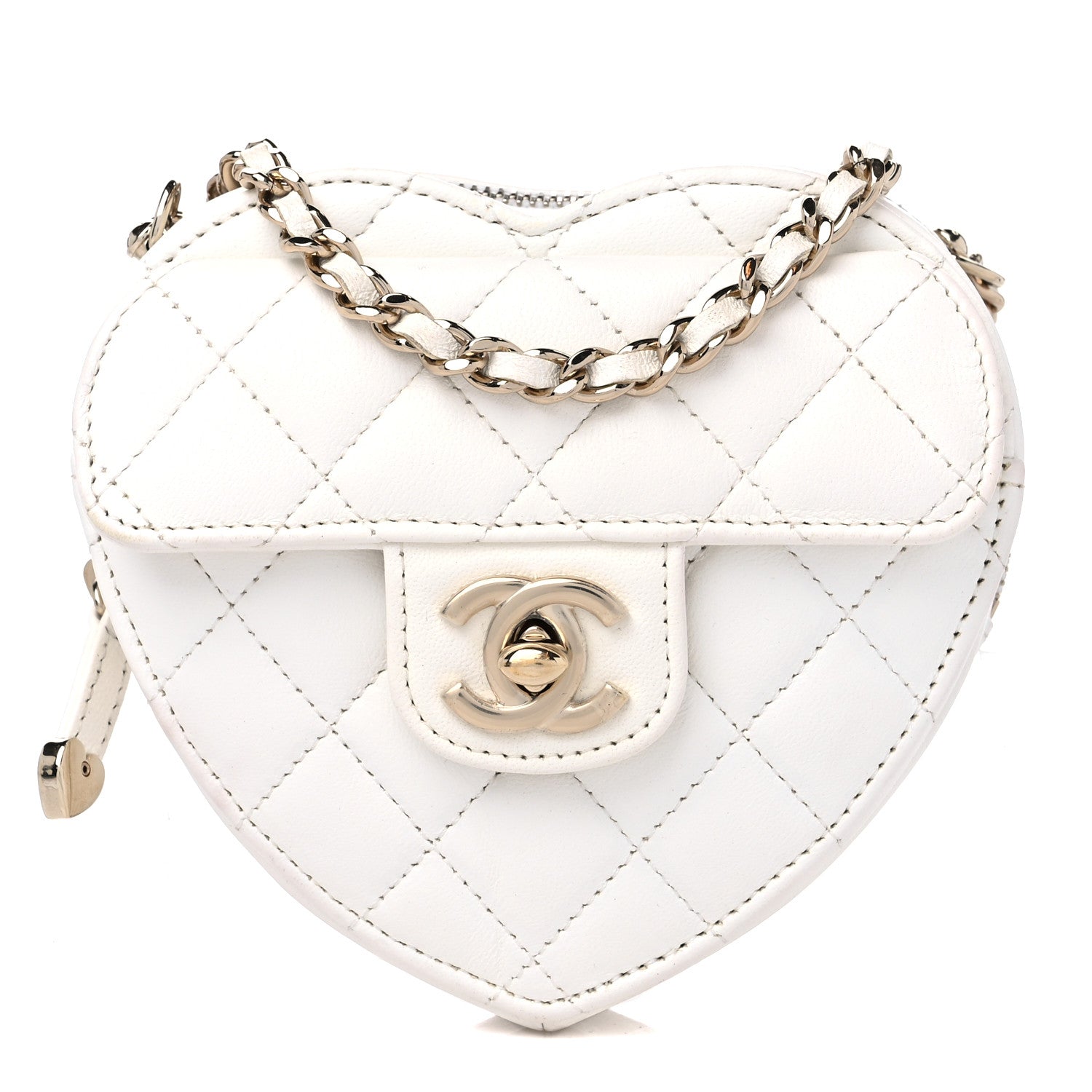 Chanel Lambskin Quilted CC In Love Heart Clutch With Chain White 1 of 13