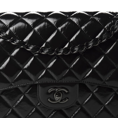 Chanel Shiny Distressed Calfskin Quilted Jumbo Double Flap So Black 10 of 11