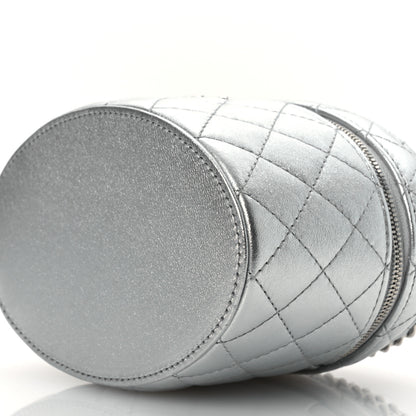 Chanel Metallic Calfskin Quilted Fancy Box Vanity Case With Chain Silver 10 of 11