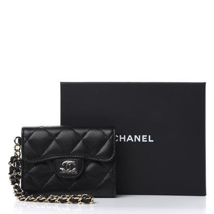 Chanel Caviar Quilted Flap Card Holder Chain Wristlet Black 9 of 9