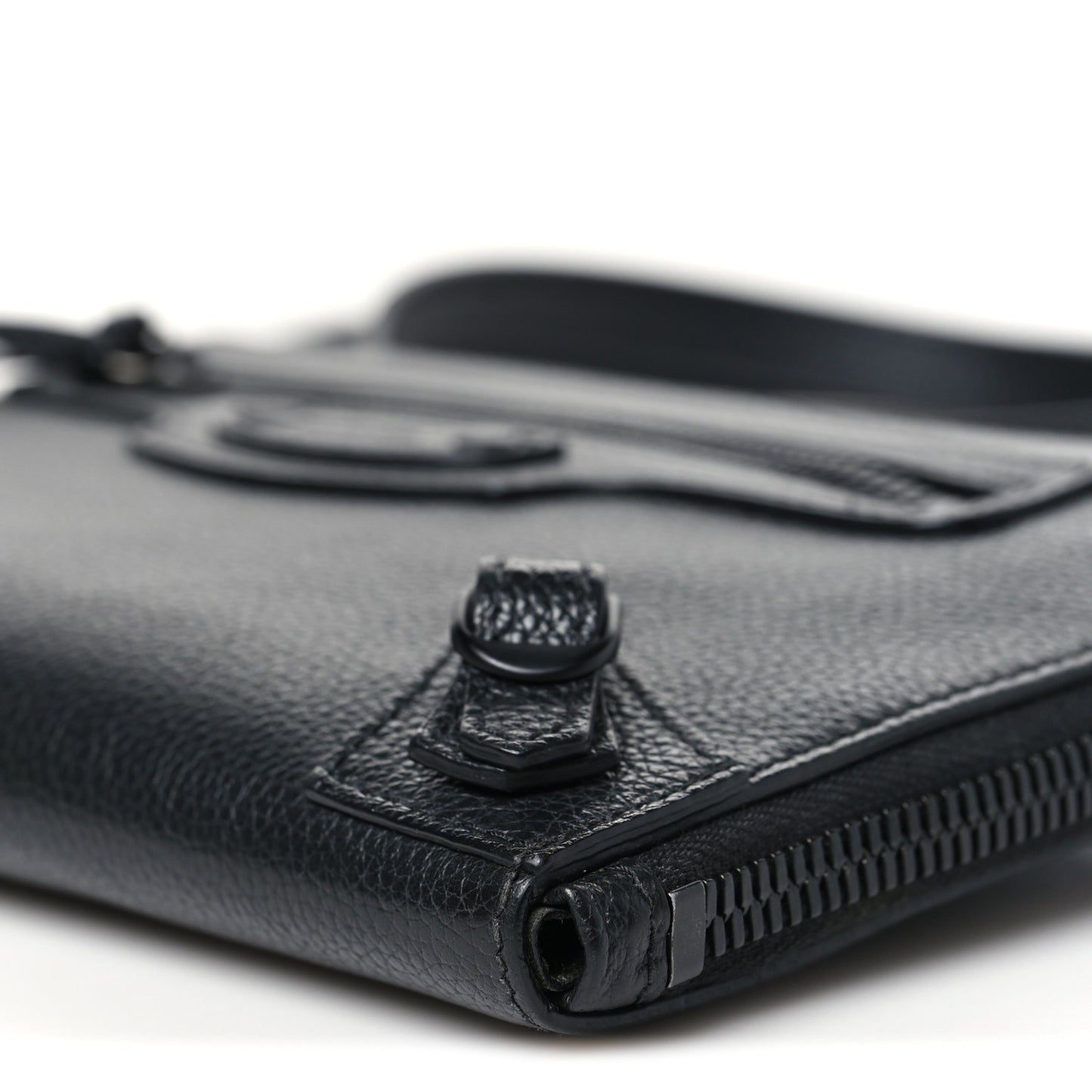 Grained Calfskin Neo Classic Black Hardware Zip Around Crossbody Black