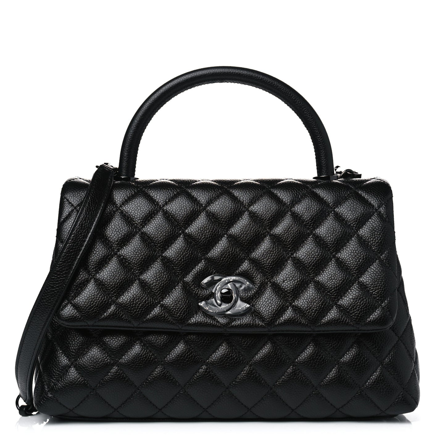 Caviar Quilted Small Coco Handle Flap So Black