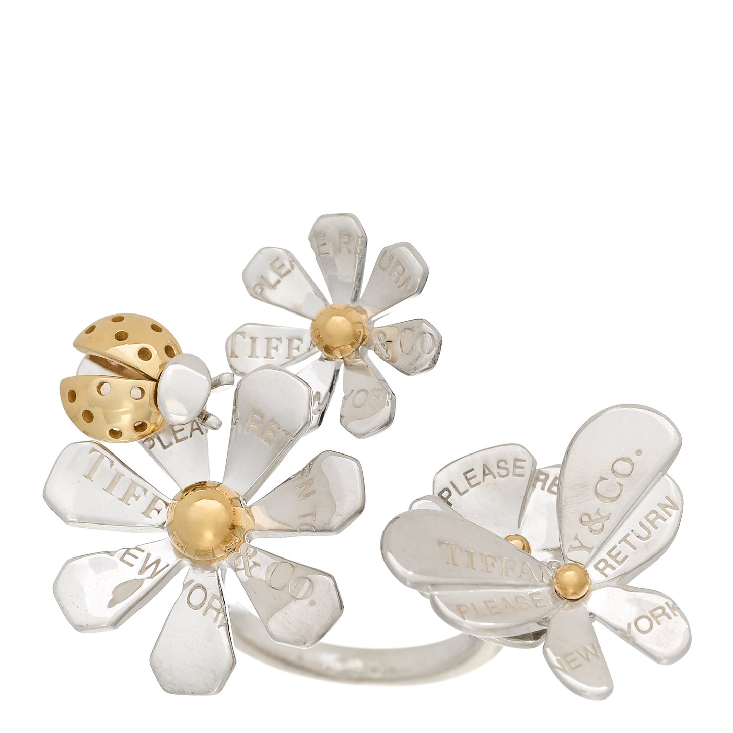 Sterling Silver 18K Yellow Gold Return to Tiffany Love Bugs Ring 49 5