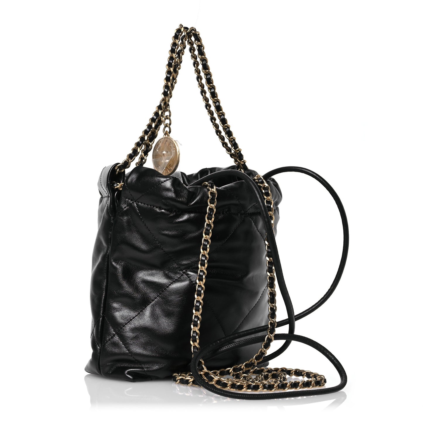 Shiny Calfskin Quilted Mini Chanel 22 Black