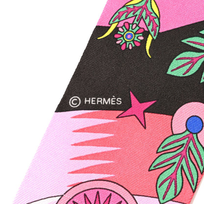 Hermes Silk La Source de Pegase Twilly Ebene Rose Vif Jaune Vif 3 of 4