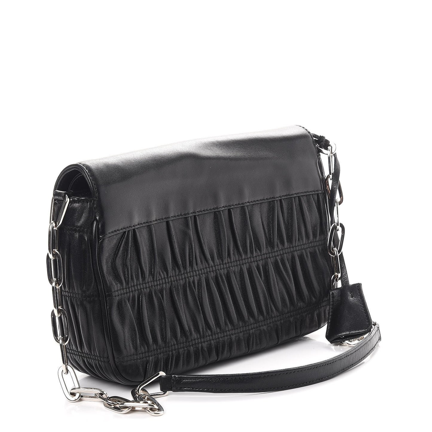 Nappa Gaufre Sound Chain Flap Shoulder Bag Black