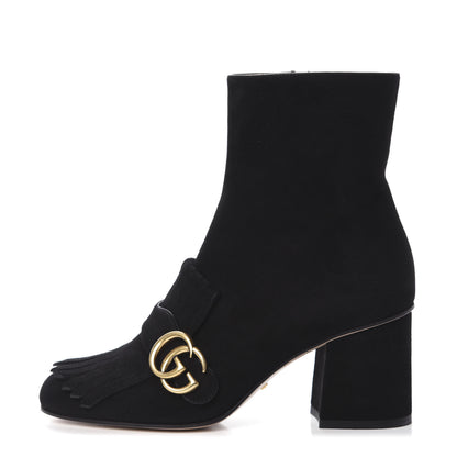 Gucci Kid Scamosciato GG Marmont Fringe 75mm Ankle Boots 37 Black 1 of 7