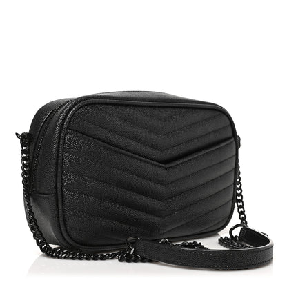 Saint Laurent Grain De Poudre Matelasse Monochrome Monogram Mini Lou Camera Bag Black 3 of 8