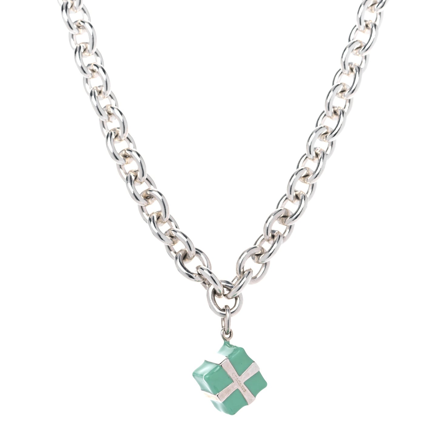Sterling Silver Enamel Gift Box Charm Choker Necklace Blue