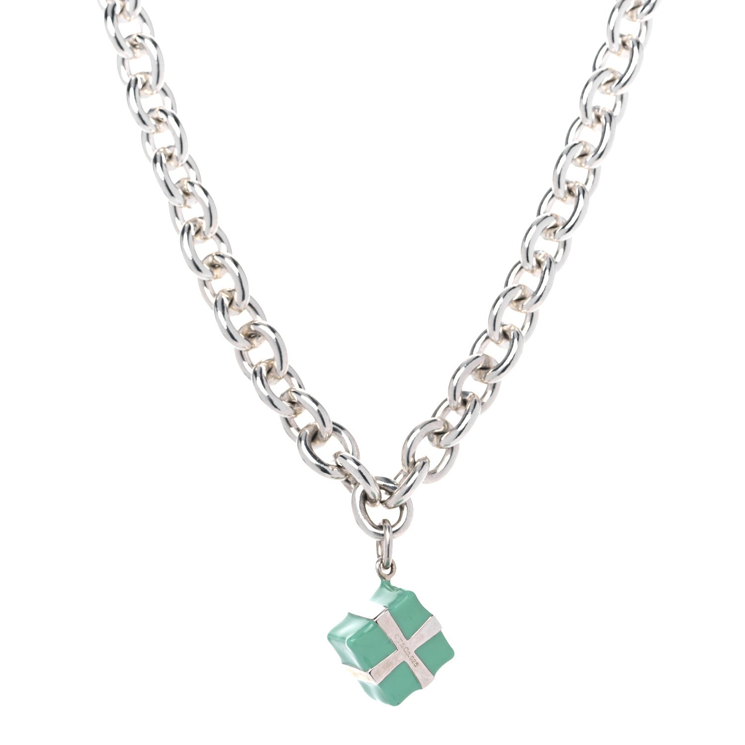 Tiffany Sterling Silver Enamel Gift Box Charm Choker Necklace Blue 3 of 6