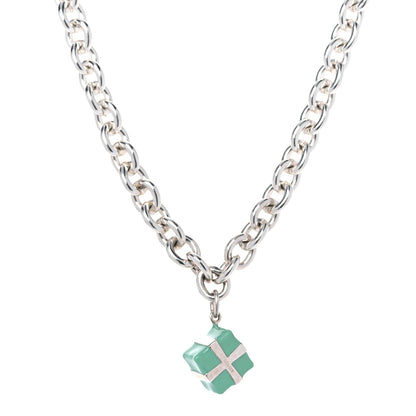 Tiffany Sterling Silver Enamel Gift Box Charm Choker Necklace Blue 3 of 6