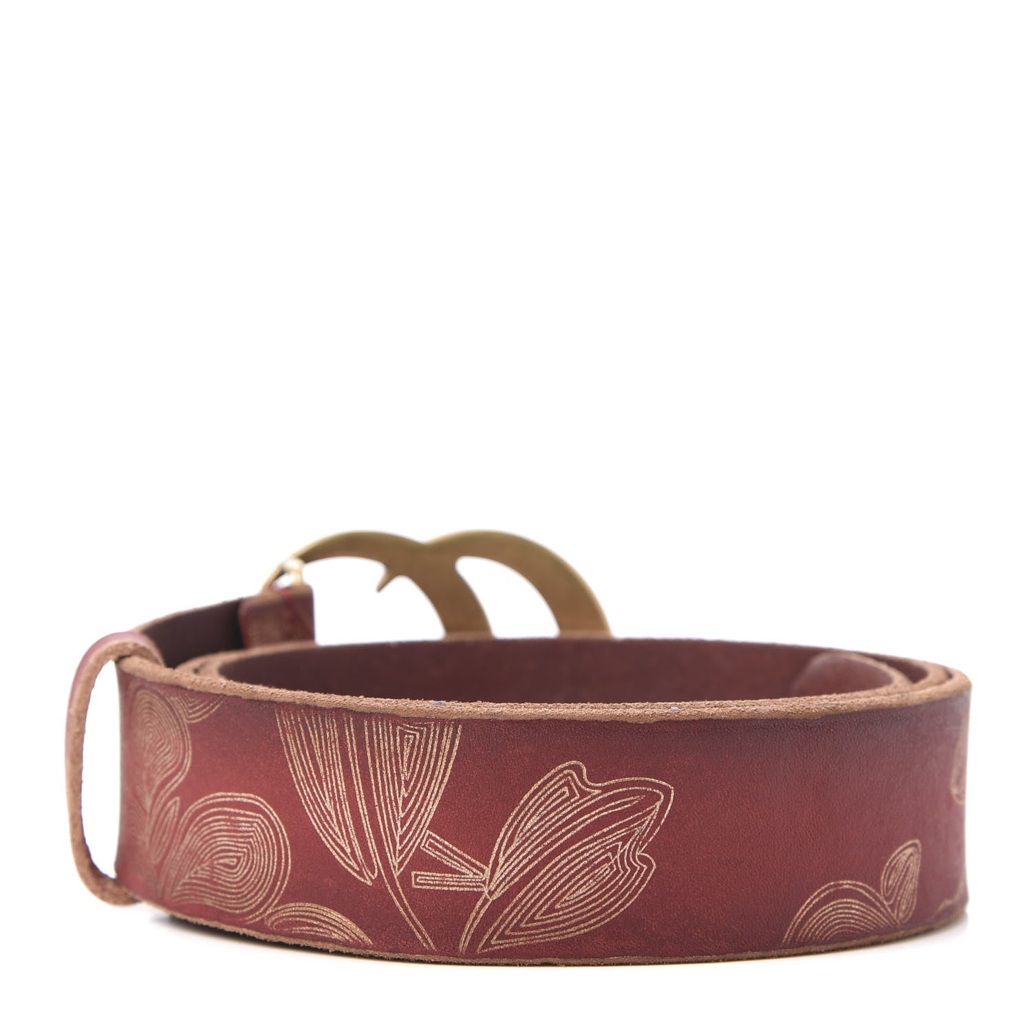 Gucci Faded Calfskin Leaf Print Double G 40mm Belt 100 40 Hibiscus Red Gold 2 of 5