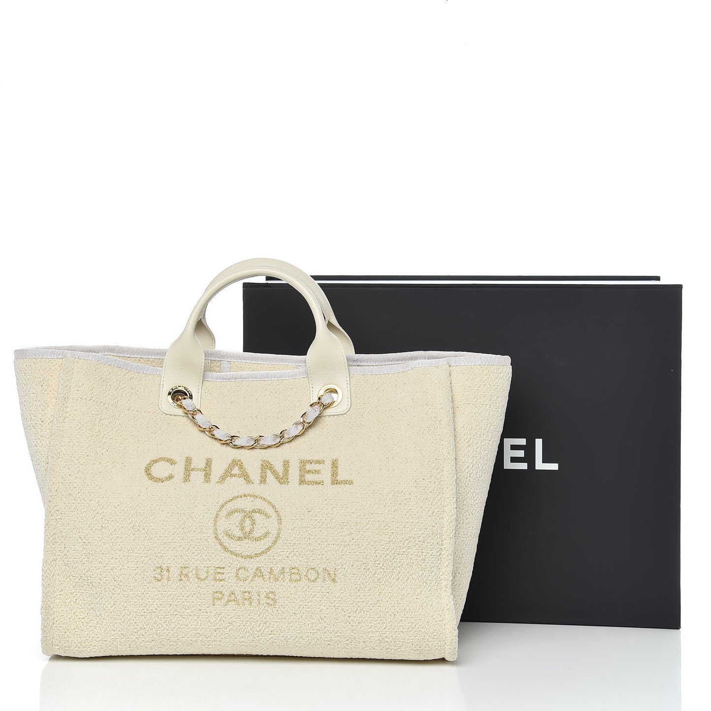 Lurex Boucle Medium Deauville Tote White