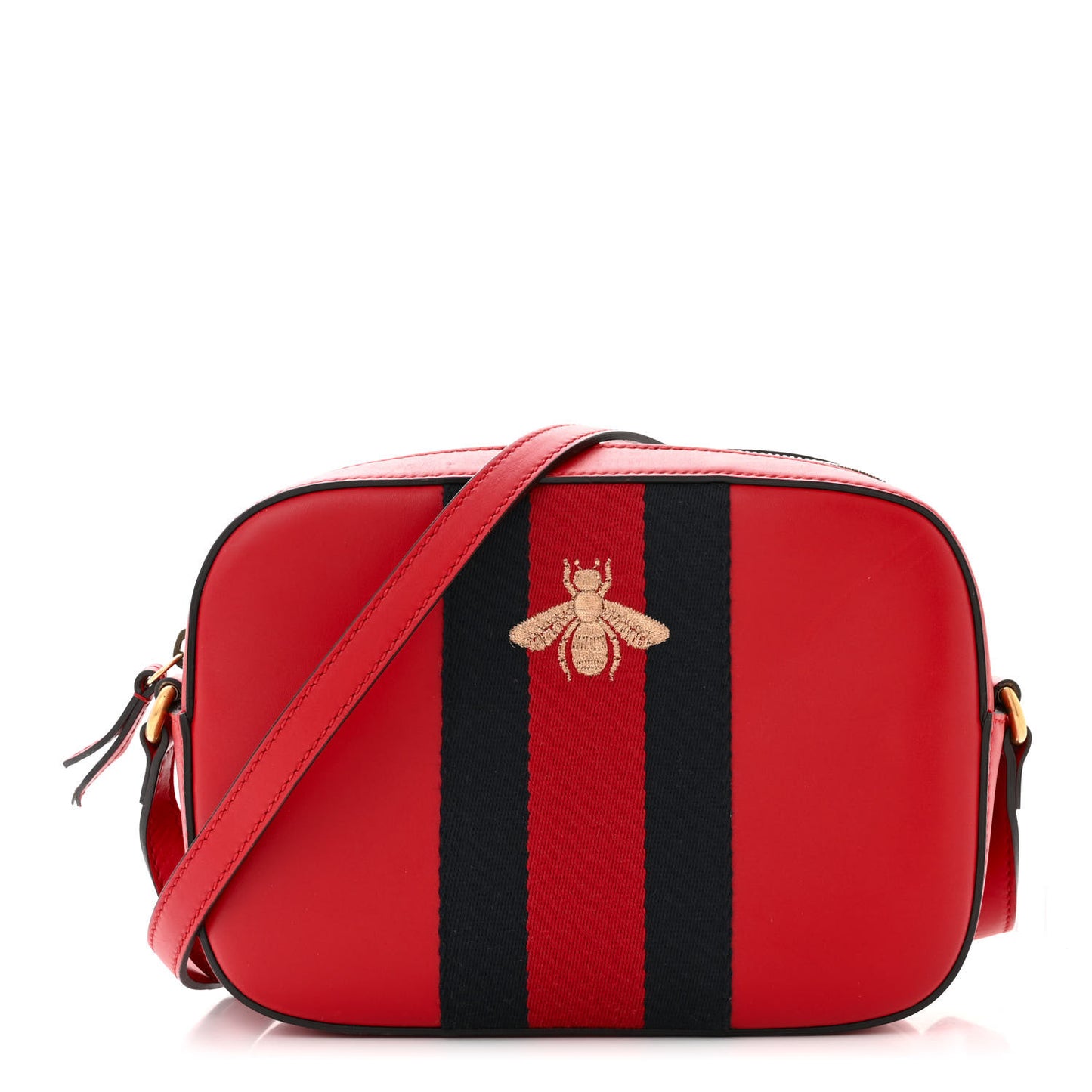 Calfskin Web Small Webby Bee Shoulder Bag Red
