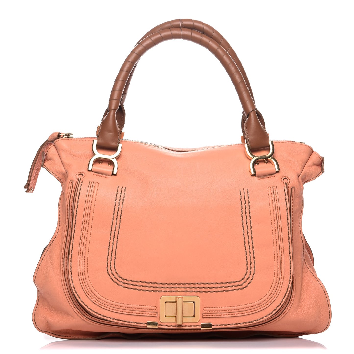 Calfskin Large Marcie Lock Satchel Peach Pink