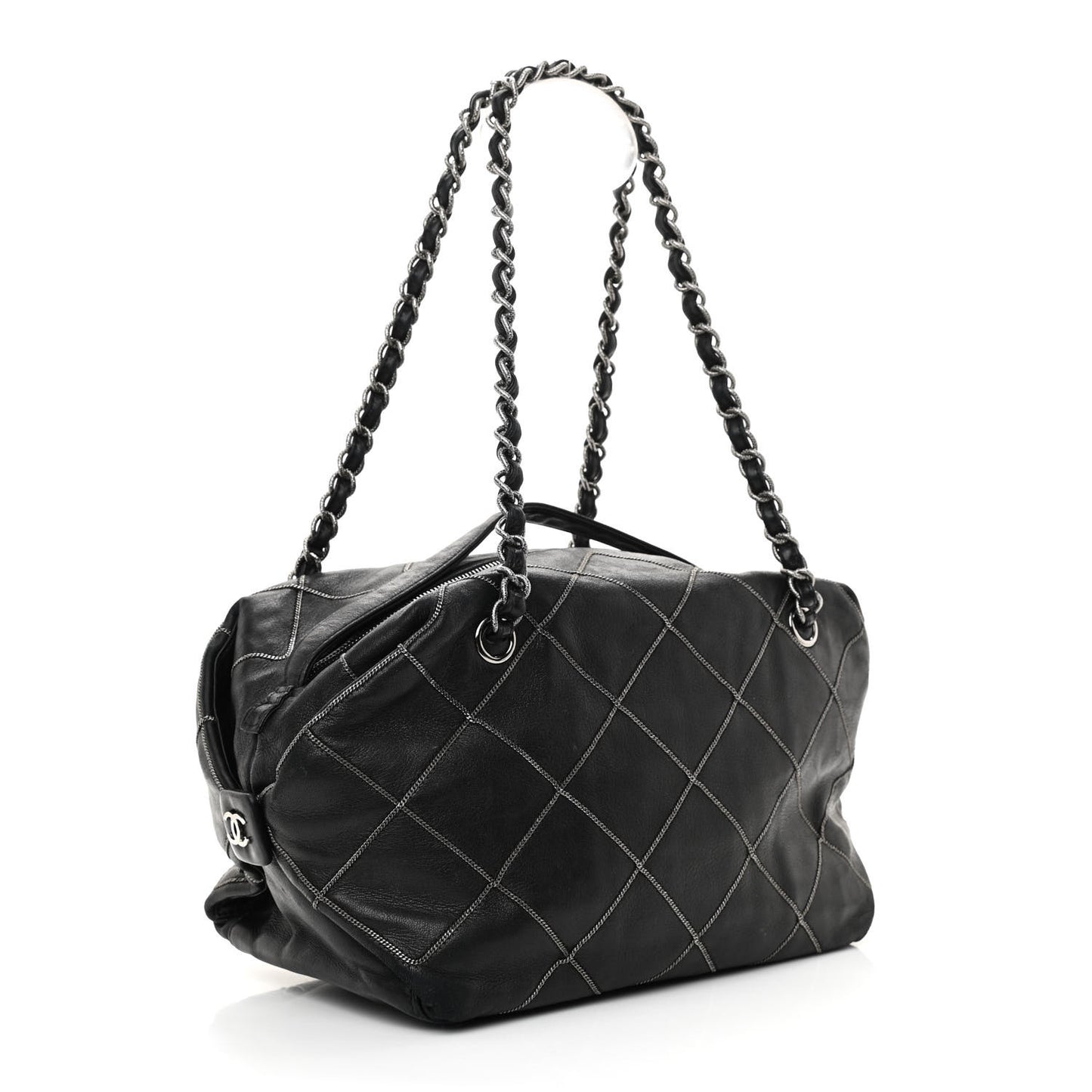 Calfskin Quilted Chain Stitch Bowler Bag Black