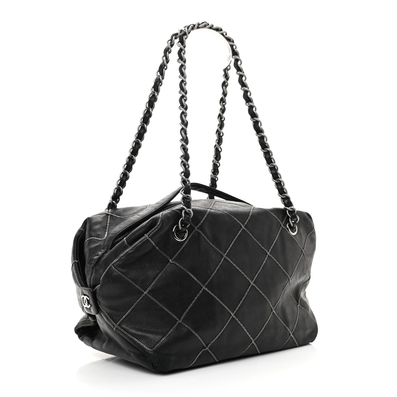 Chanel Calfskin Quilted Chain Stitch Bowler Bag Black 2 of 11