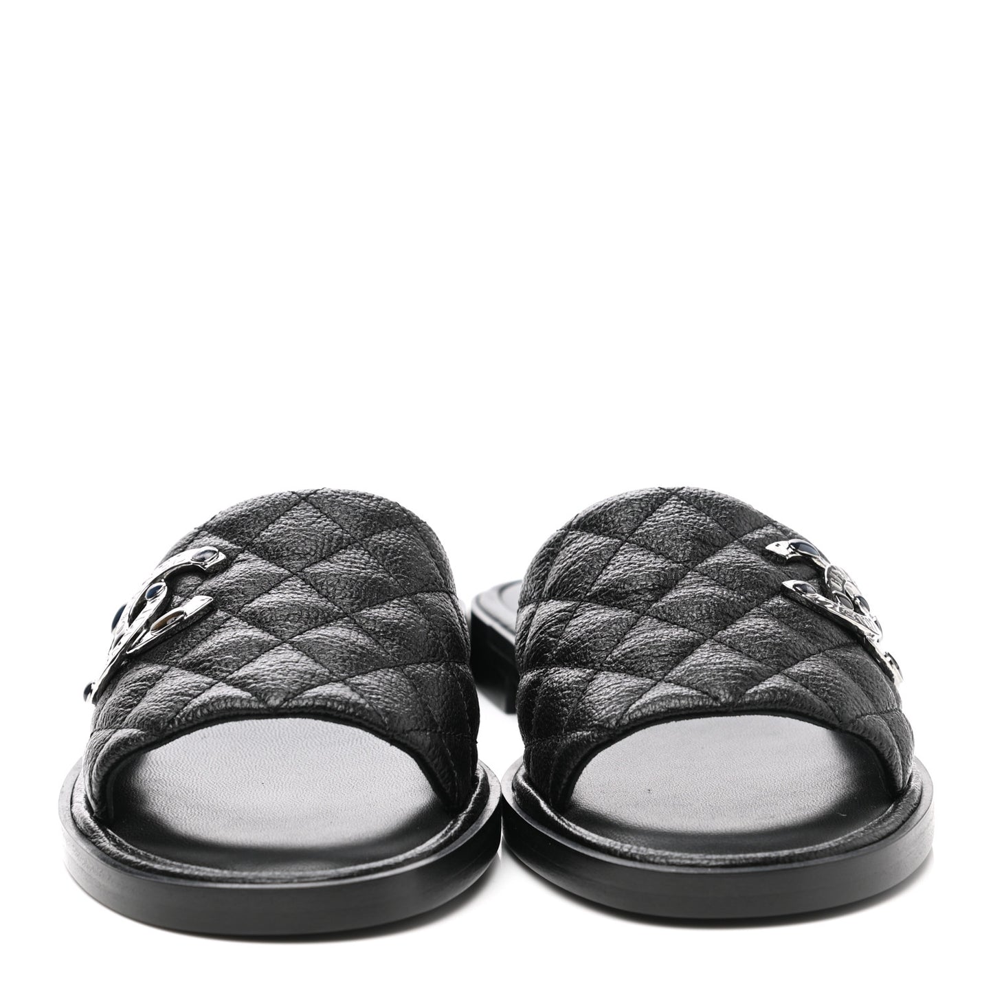 Shiny Goatskin Quilted CC Mules Sandals 39 Black