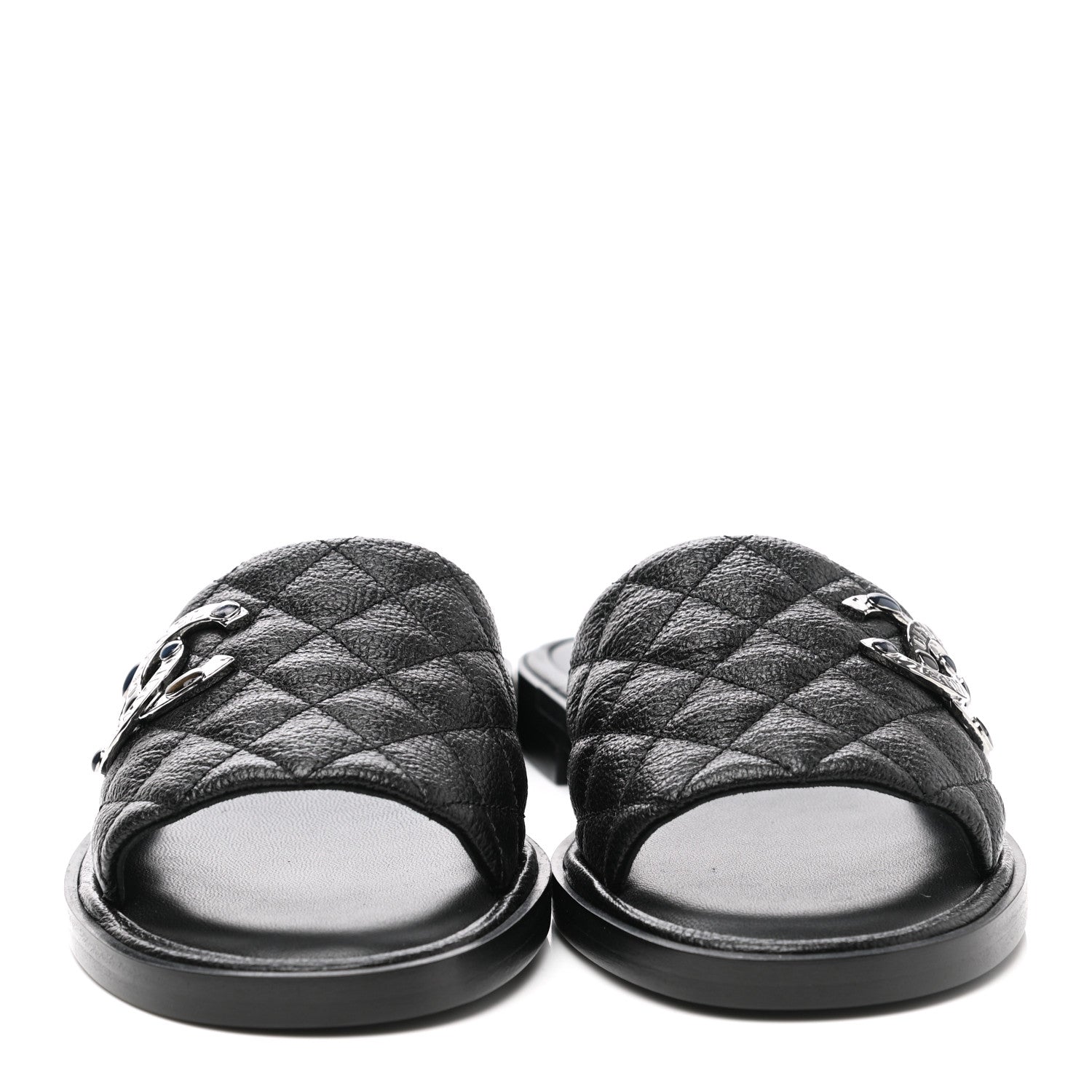 Chanel Shiny Goatskin Quilted CC Mules Sandals 39 Black 2 of 9