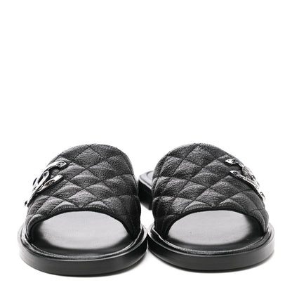Chanel Shiny Goatskin Quilted CC Mules Sandals 39 Black 2 of 9
