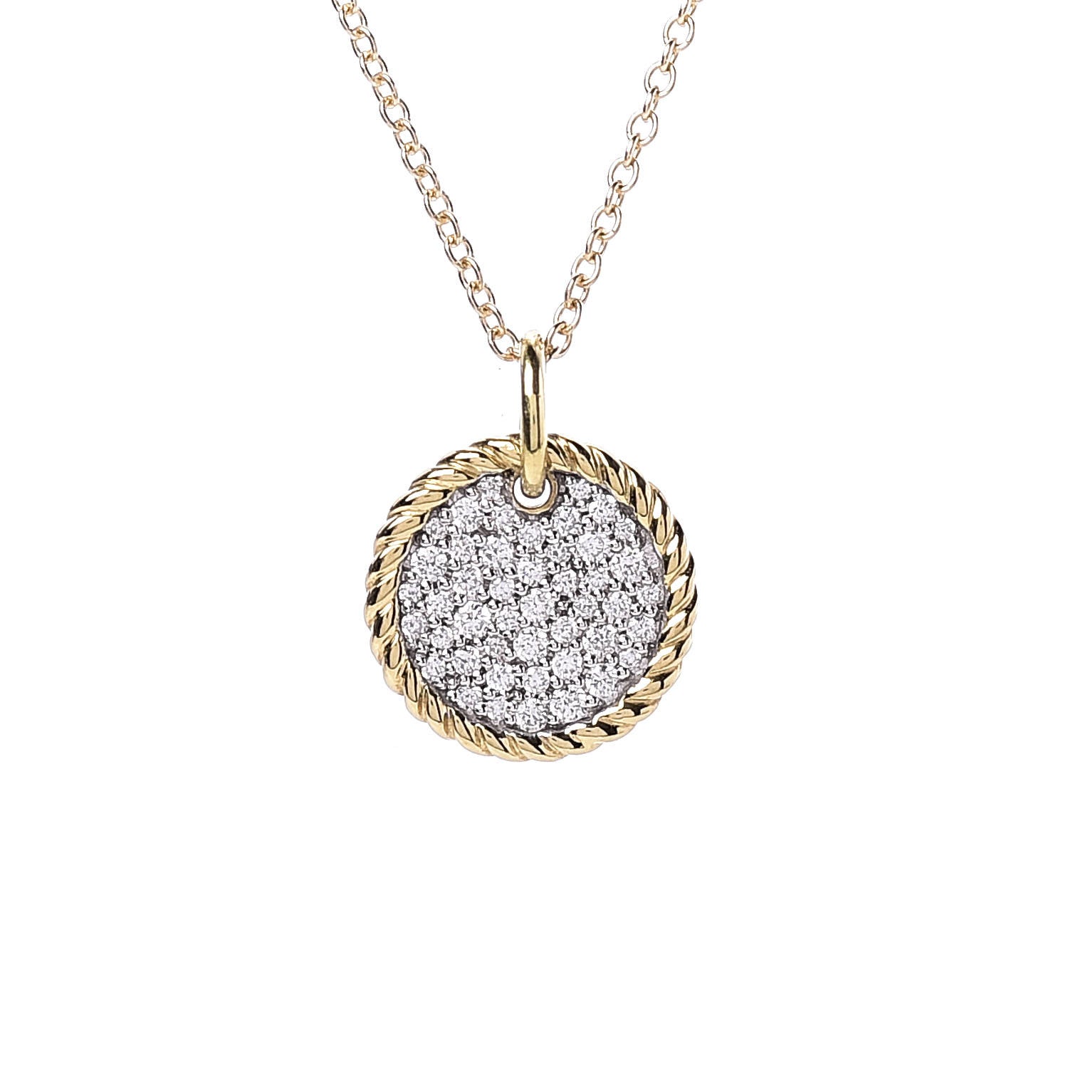 David Yurman 18K Yellow Gold Diamond Cable Collectibles Pave Charm Pendant Necklace 4 of 8