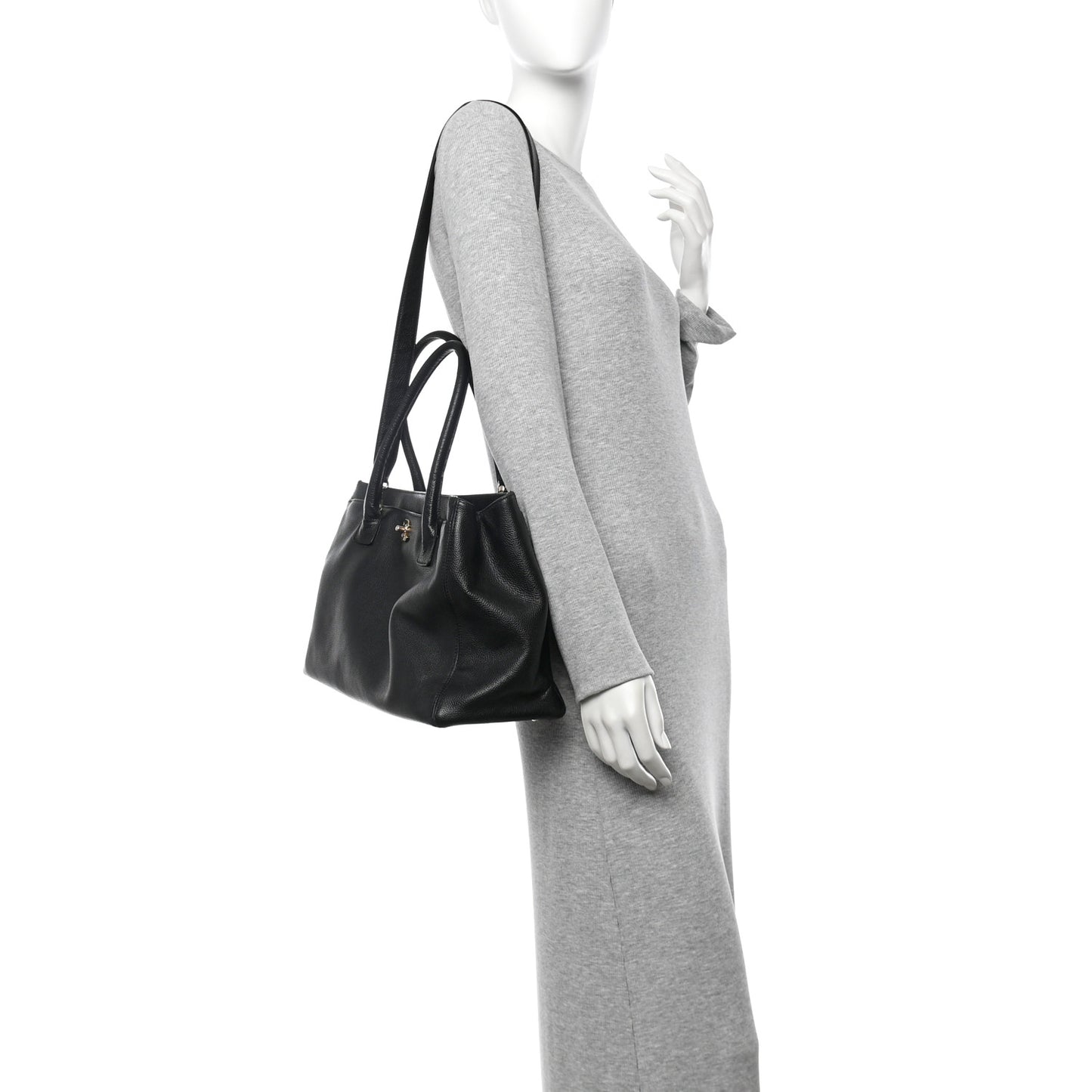 Calfskin Cerf Executive Shopper Tote Black