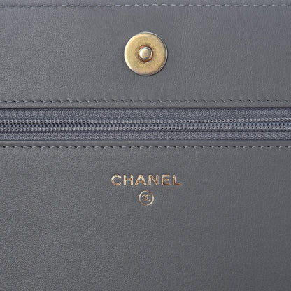 Chanel Lambskin Quilted Boy Wallet On Chain WOC Grey 6 of 11